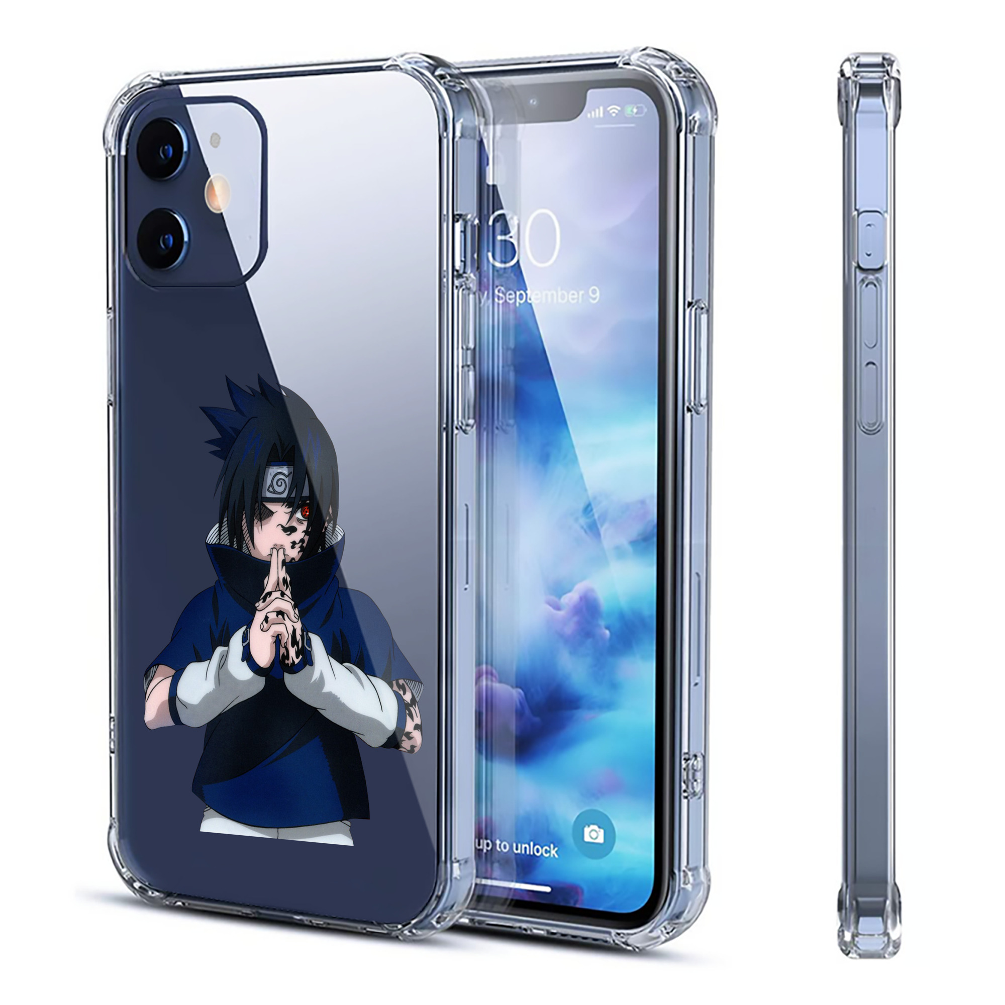 （画像用） NARUTO -ナルト- うちは サスケ Uchiha Sasuke 【iPhone 12シリーズ対応】透明スマホケース（クリアソフトケース）
